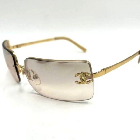 ✨ RARE Chanel Vintage Sunglasses Rhinestone CC Logo Rimless Gradient Gold Y2K - Picture 1 of 10